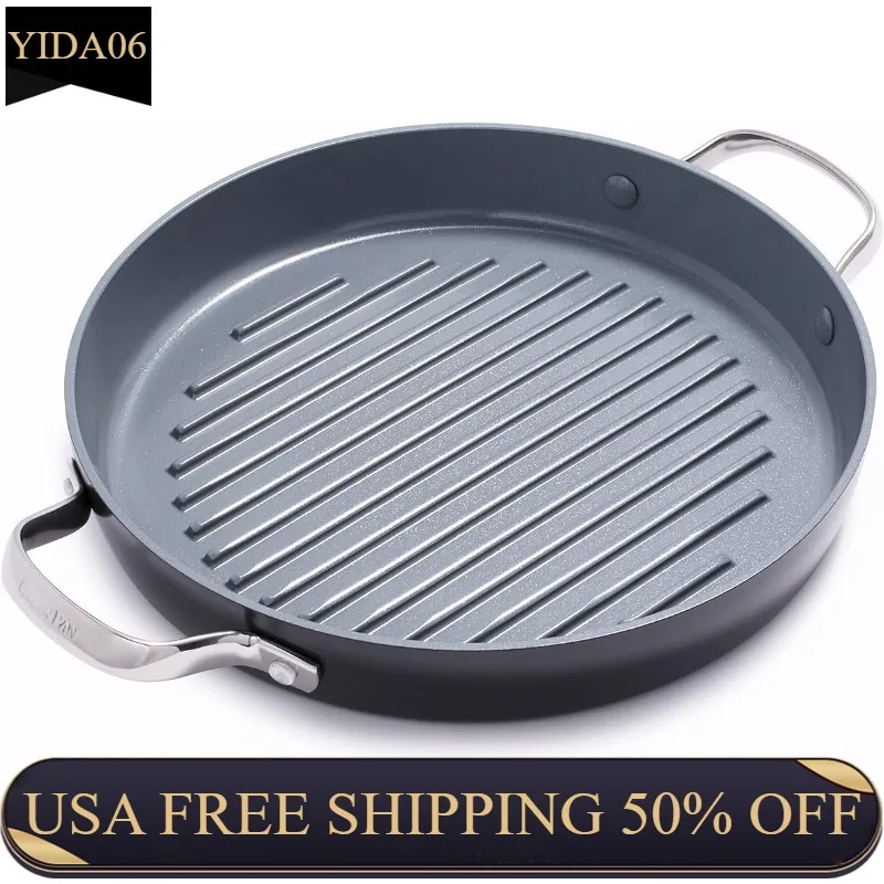 

Valencia Pro Hard Anodized Healthy Ceramic Nonstick 11" Grill Pan, PFAS-Free, Induction, Dishwasher Safe, Oven Safe, Gray