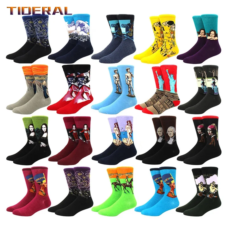 

5 Pairs Women/Men Cotton Art Van Gogh Socks With Print Funny Autumn Winter Retro Painting Socks Mural Fashion Happy Men's Sock