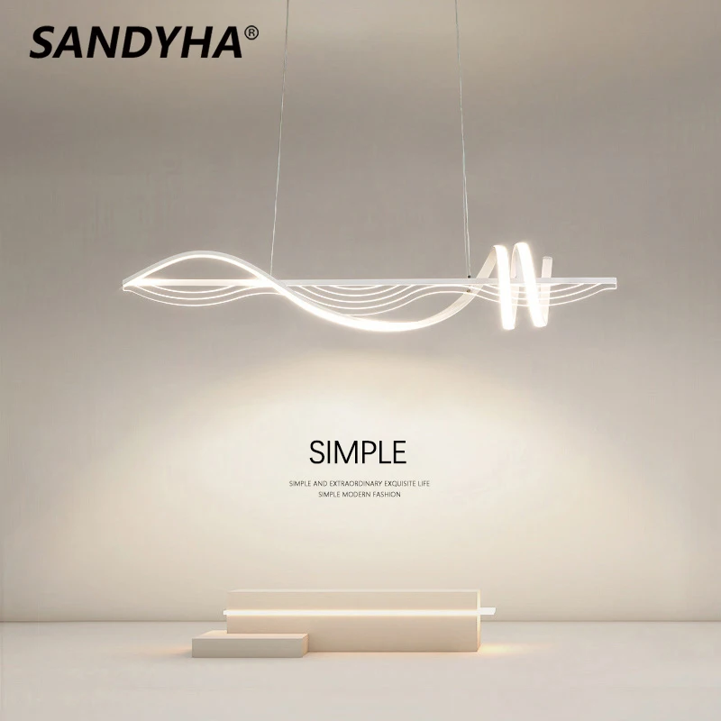SANDYHA Pendant Light Modern Simple Strip Rotary Design Led Lamp for Dining Room Bar Home Decor Chandelier Hanging Luxe Fixture