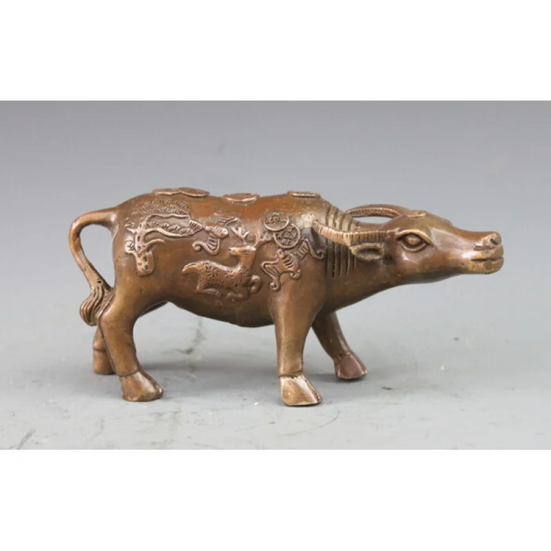 

China Folk Classical Copper Bronze fengshui Wealth Coin deer OX Bull Statue Copper garden decoration Chinese Bronze Copper