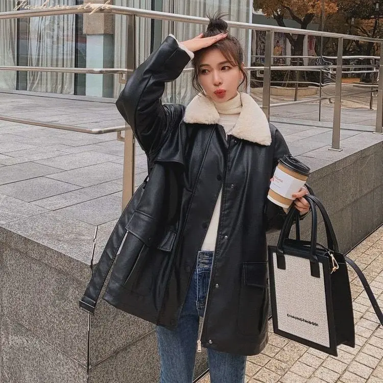 Jackets for Women 2022 Women Leather Jacket Women Motorcycle Coats Vintage Leather Jacket Women Leather Jacket Korean Long Coat