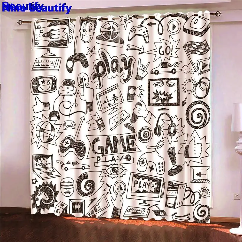 

Cortina De Niños Rideaux Gamepad Play Video Games 2 Panels/Set Window Curtain Block out Fabric Drapes Darkening Thermal Insulate