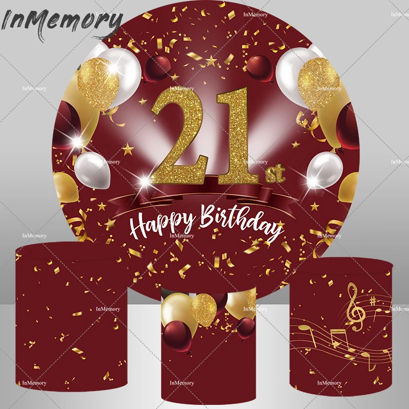 

Happy Birthday Round Backdrop Red Girl Theme 21st Birthday Background Party Decoration Prop Photobooth Banner