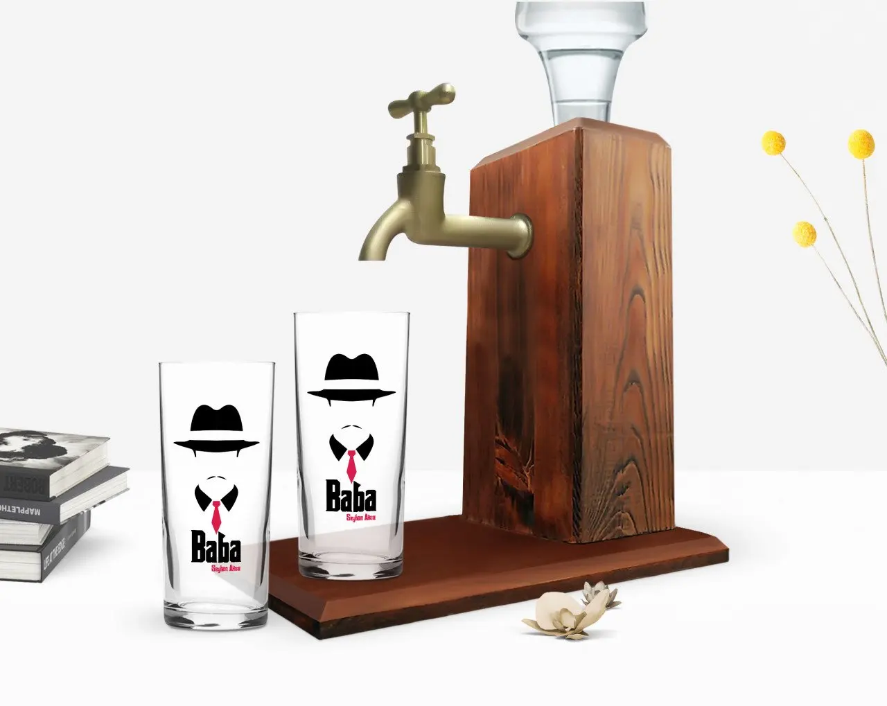 

Персонализированные Цветные принты Крестный отец, дизайн с двумя Arrack чашки и деревянные стойки подарок Seti-11