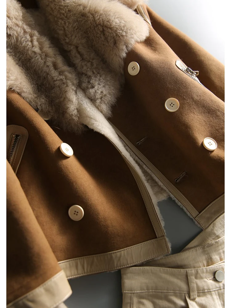 Lapel High-Grade Fur Integrated Fleece-Lined Thickened Lamb Wool Coat Women's Winter Casual Top