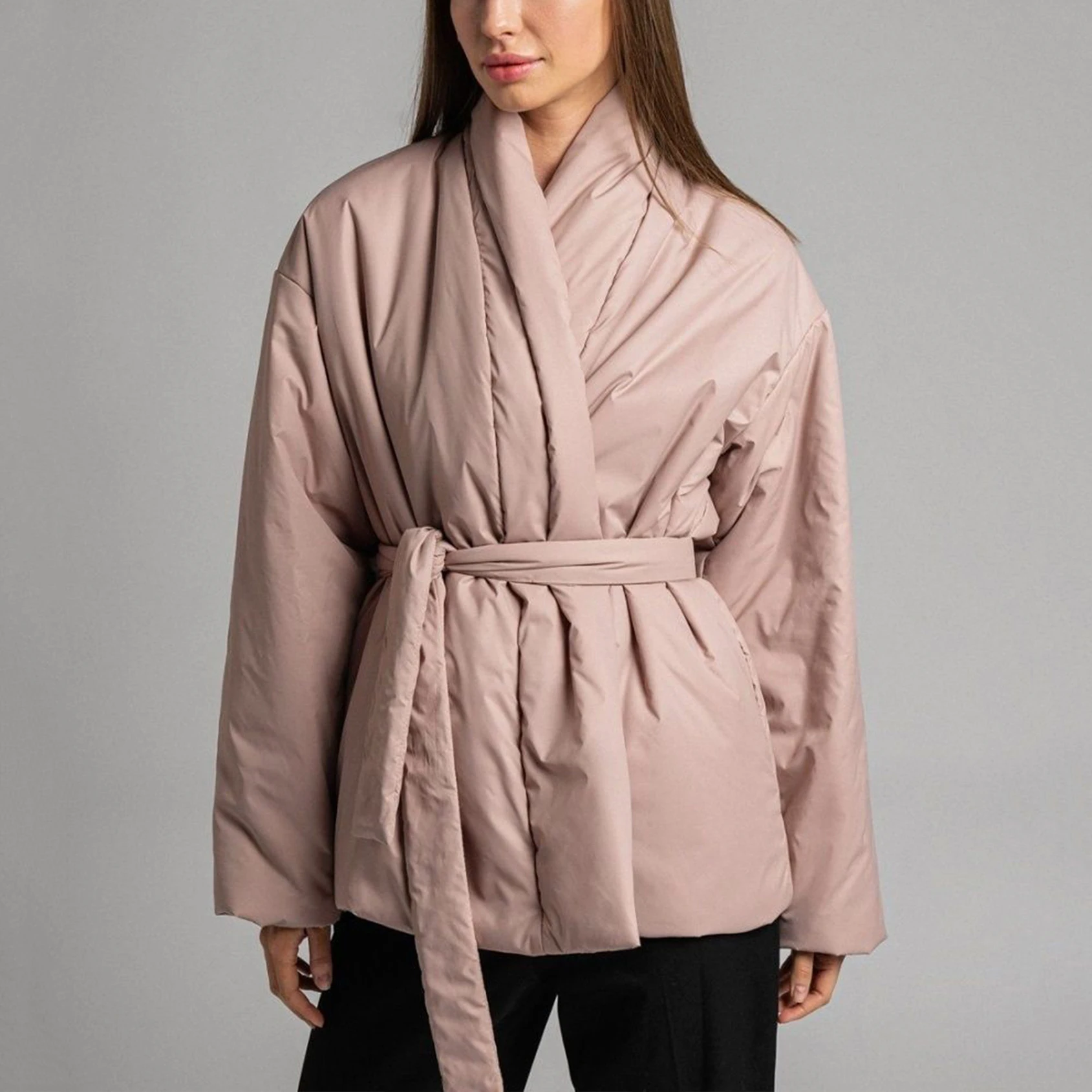 Winter Coat for Women 2022 Thick Warm Parkas Coat Ladies Lace Up Cotton Jacket Female Elegant Casual Office Solid Loose Outwear 