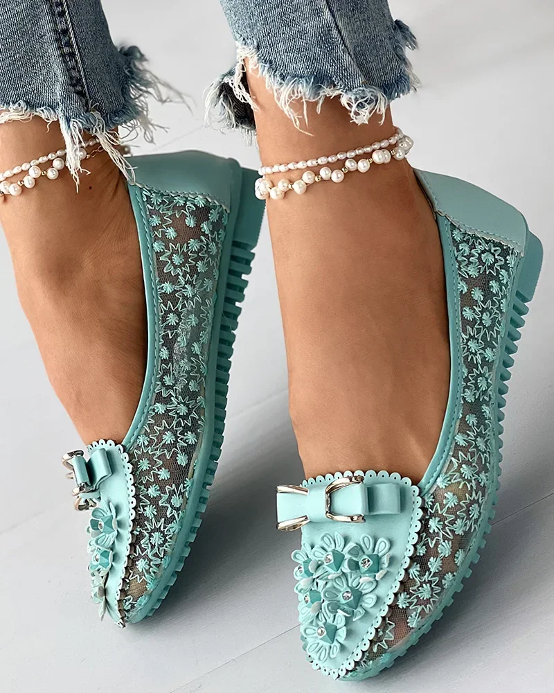 Летние дышащие однотонные туфли с вулканизированной подошвой лоферы цветочной