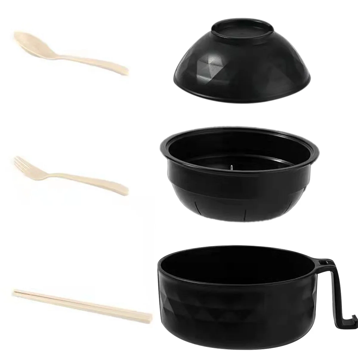 

Microwave Ramen Bowl Set with Spoon Fork Chopsticks 1200ml Food Grade Reusable Instant Noodles Cooker Bowl Wear Resistant Quick