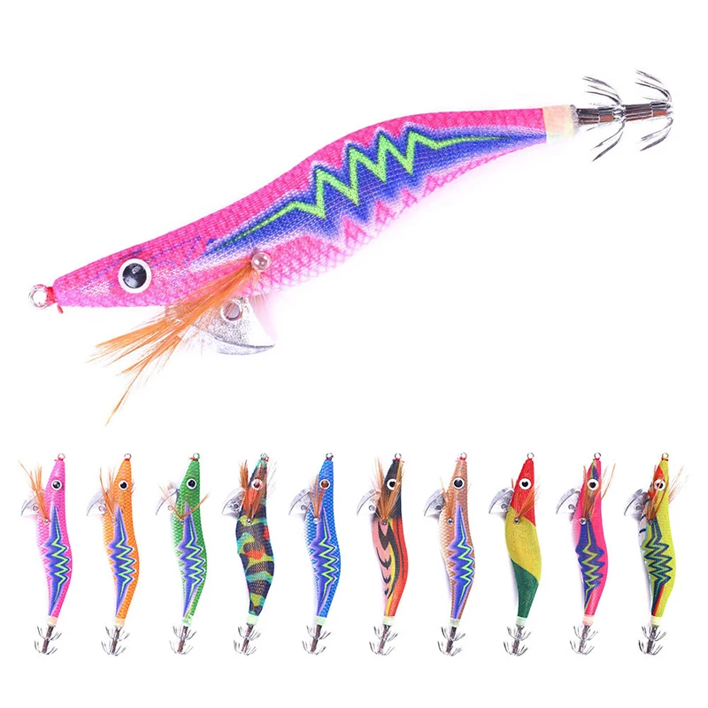 

10Pcs Wooden Shrimp Fishing Lure Squid Jig Fishing Hook Octopus Cuttlefish Artificial Jigging Lures Hard Bait