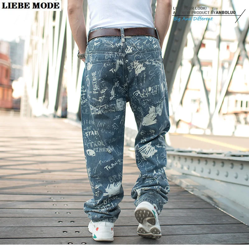 Мужские свободные джинсы в стиле хип-хоп с надписью