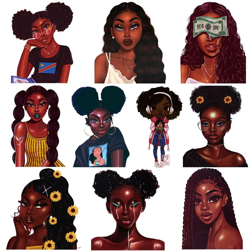 

Cartoon Black Girl Heat Transfer Patches for Clothing Sticker DIY Cute Iron on Transfert Thermocollants T-shirt Printed