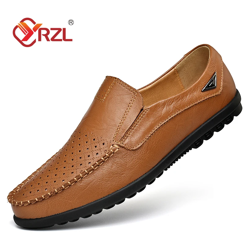 

YRZL Genuine Leather Mens Shoes Casual Luxury Brand Men Loafers Moccasins Breathable Slip on Male Driving Shoes Plus Size 38-46
