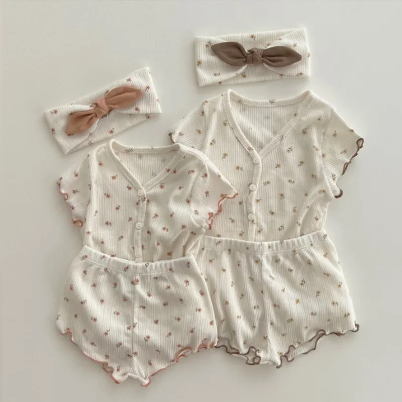 

2022 New Baby Short Sleeve Clothes Set Summer Cotton Kids Floral Pajamas Cotton Infant Girl 2pcs Suit Casual Baby Boy Outfits