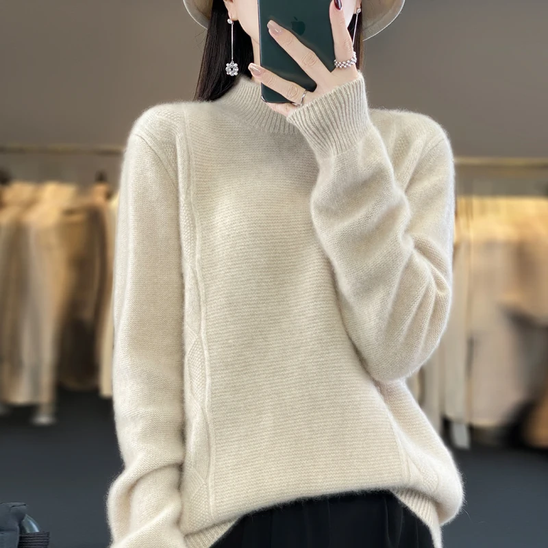 Высококачественный Однотонный свитер 100% женский толстый кашемировый с семи