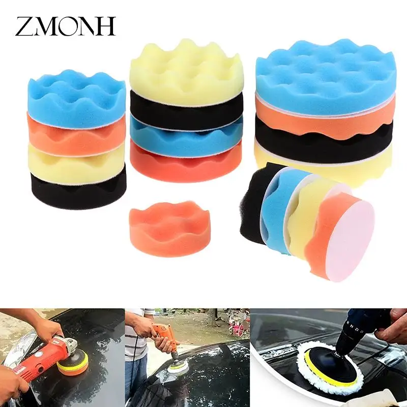3-6 Inch Compound Buffing Polishing Pads Cutting Blue Yellow Sponge Pads Kit For Car Buffer Polisher Compounding And Waxing
