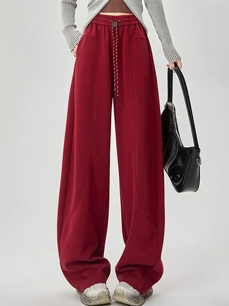 Корейский дизайн свободные утепленные прямые брюки зимние теплые эластичные с