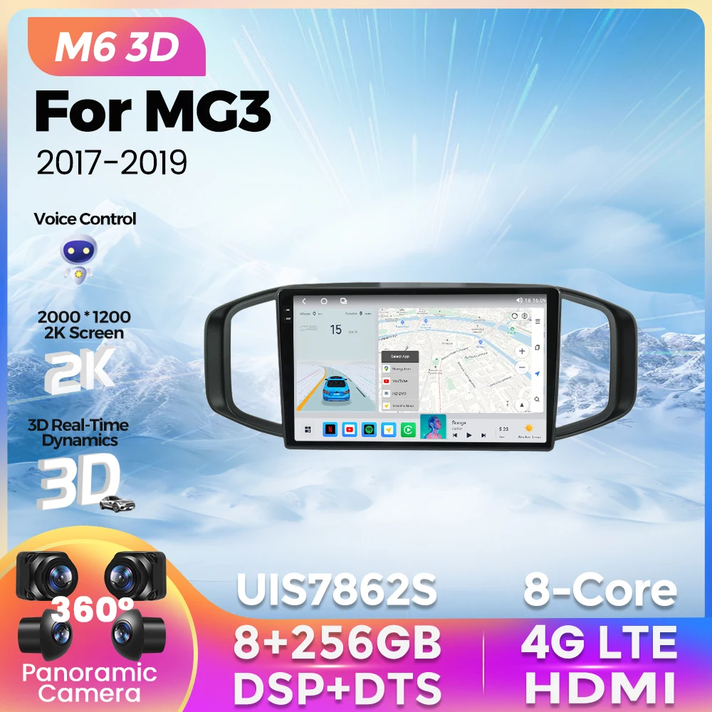 

M6 Pro 3D UIS7862S 8 ГБ + 256 ГБ Автомагнитола 2Din Беспроводной Carplay для MG MG3 2017 2018 2019 - 2021 Android 12 навигация GPS мультимедийный видеоплеер
