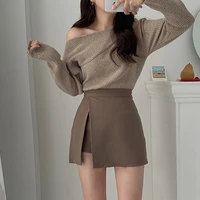women summer korean solid color sexy slit skirts thin high waist a line skirt female chic tide black skirts fashion streetwear