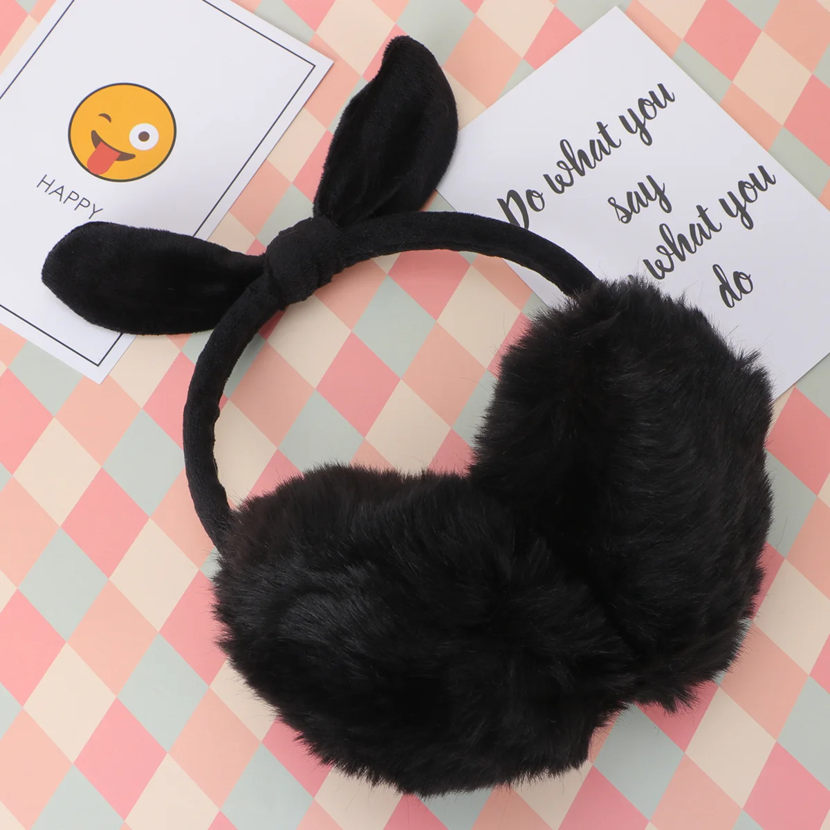 

Дизайнерские наушники с бантом, теплые зимние наушники с кроличьими ушами, головной убор для девочек и женщин (черный), с защитой от шума