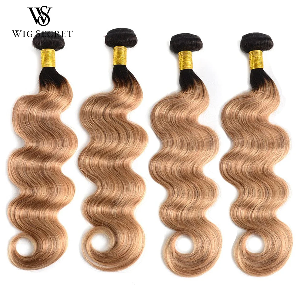 

Body Wave Bundles T1B/27 Ombre Weave Bundles Brazilian Hair 1/3/4 PCS Ombre Honey Blonde Human Hair Bundles Remy Hair Extensions