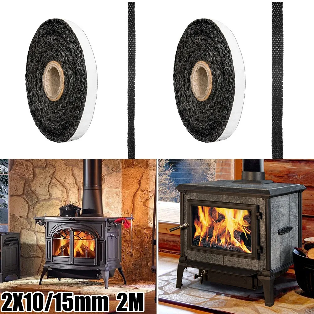 

1pcs Black Flat Stove Rope Self Adhesive Glass Seal Stove Fire Rope 2m Replacement Gasket Cord Fireplace Sealing Tape In Winter