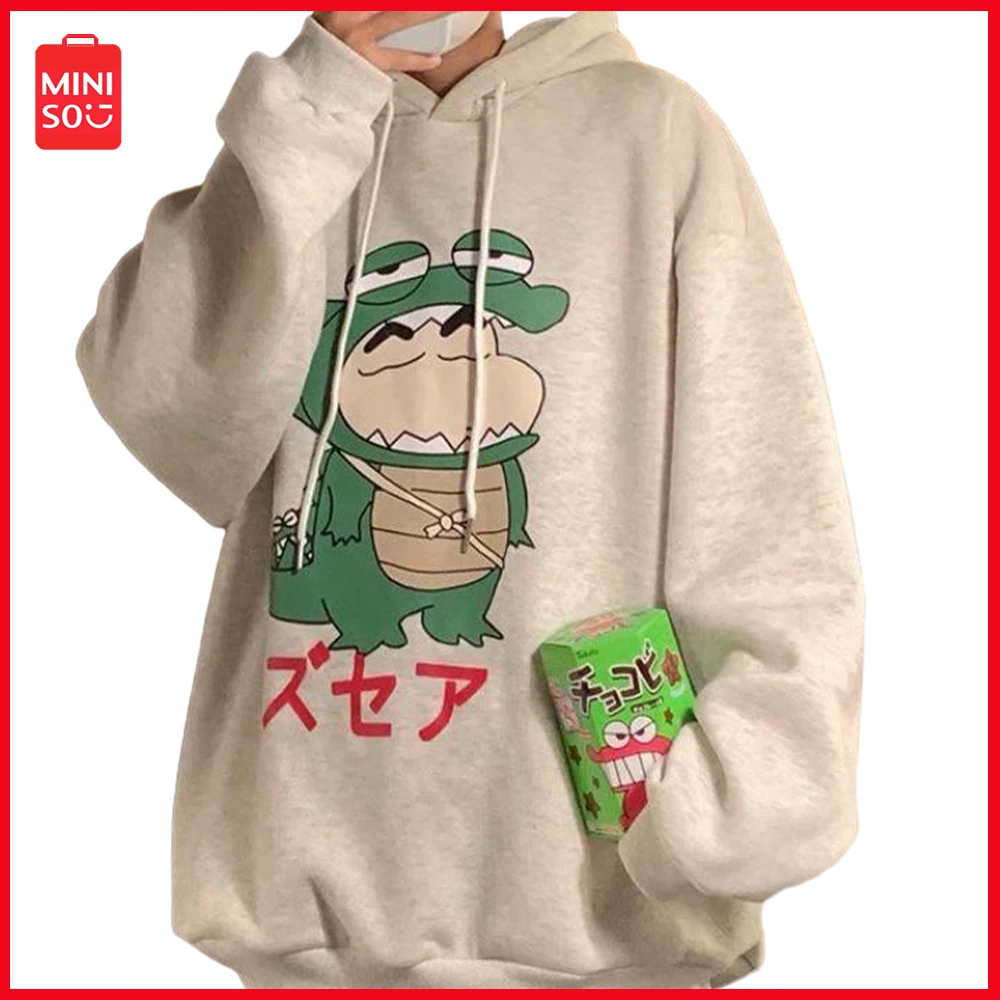 

Miniso Crayon Shin-Chan Japanese Anime Men's Long Sleeved Versatile Hoodie New Autumn/winter Loose Fitting Jacket Casual Wear