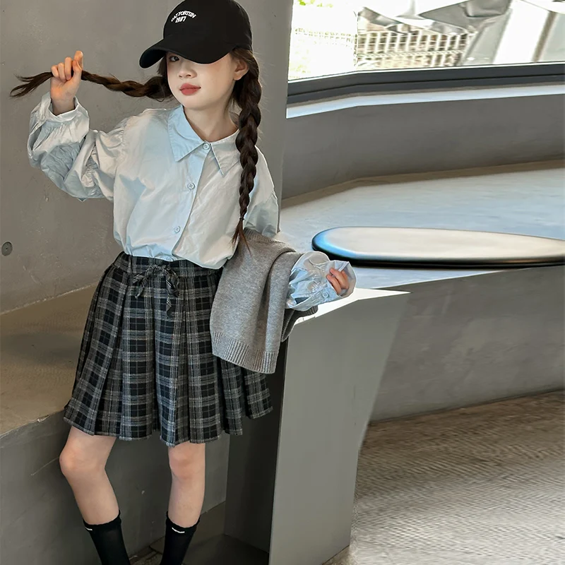 Школьная одежда для маленьких девочек детская костюм 14 свитеров жилет + синяя