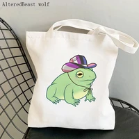women shopper bag genderfluid pride cowboy frog bag harajuku shopping canvas shopper bag girl handbag tote shoulder lady bag