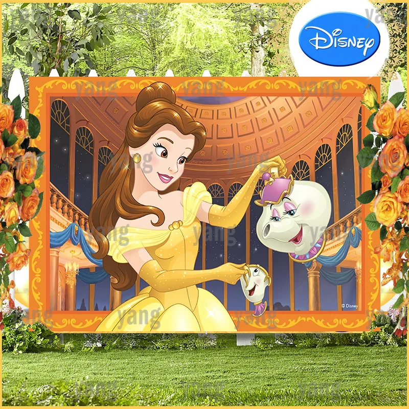 Free Customize Disney Belle Princess Magic Film Beauty and the Beast Happy Baby Shower Birthday Party Palace Backdrop Background