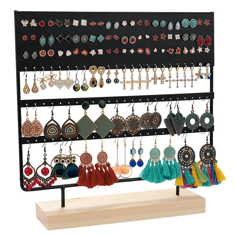 144 Holes Stand Jewelry Display Organizer Earrings Pendants Bracelets Jewelry Holder with Wooden Base Earrings Storage Rack