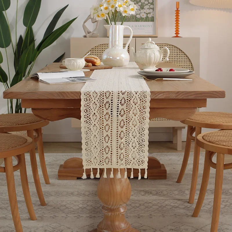 Хлопковая вязаная скатерть-дорожка 24x140/160/180 см