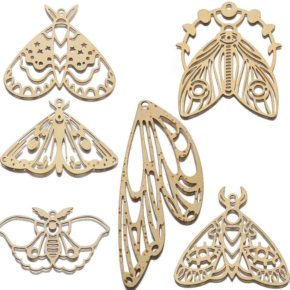 

4Pcs/lot Raw Brass Celestial Moon & Sun Luna Moth Butterfly Charms Pendant For Diy Earrings Necklace Jewelry Making Accessories