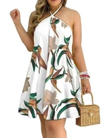 sexy halter neck flower patchwork printing mini dress sleeveless beach casual summer dresses woman 2022 oversized loose tunics