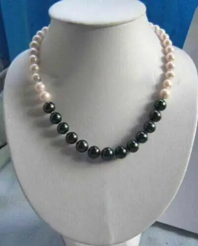

AAA+9-10 mm Real natural white&black pearl necklace 18inch