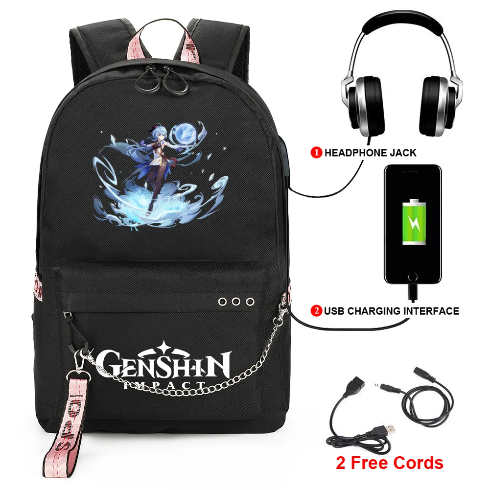 

Ganyu Backpack with USB Charging Port Cute Genshin Impact Klee Cosplay Bookbag for Boys Girls Gift School Mochila