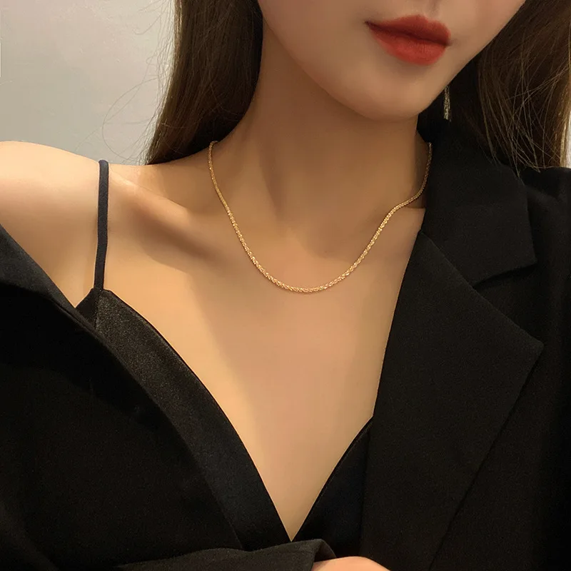 

2023 Fashion Sparkling Silver Color Choker Necklace for Women Elegant Clavicle Chain Necklace Party Wedding Collar Jewelry Gifts