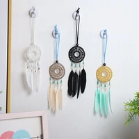 mini car dream catcher auto rearview mirror hanging pendant natural feathers handcraft car ornaments wind chimes for girls
