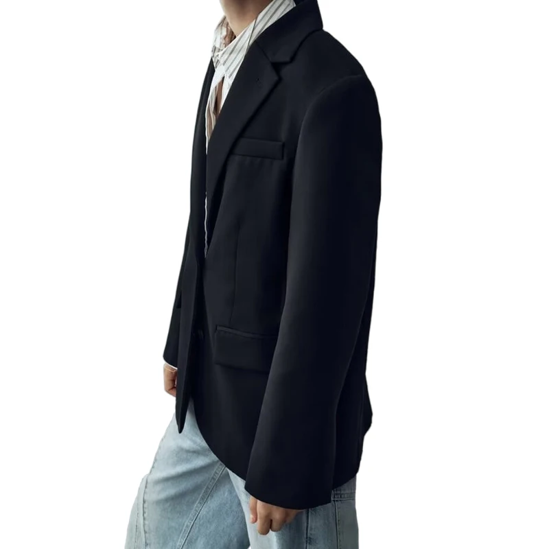 Женский однотонный костюм новый пиджак с отложным воротником в минималистичном