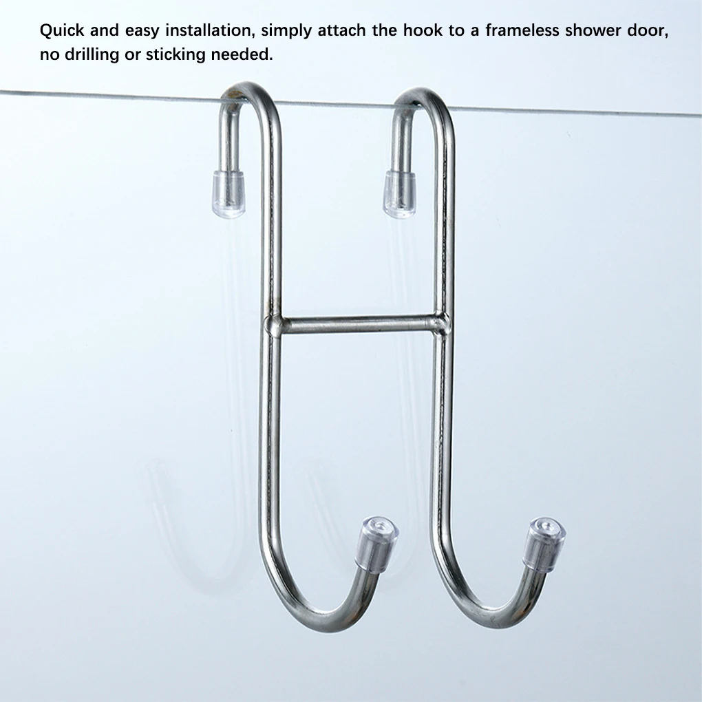 

Shower Door Hook Stainless Steel Squeegee S-Shape Holder Punch-free 2 Hooks Detachable Rack Bathroom Wardrobe Kitchen