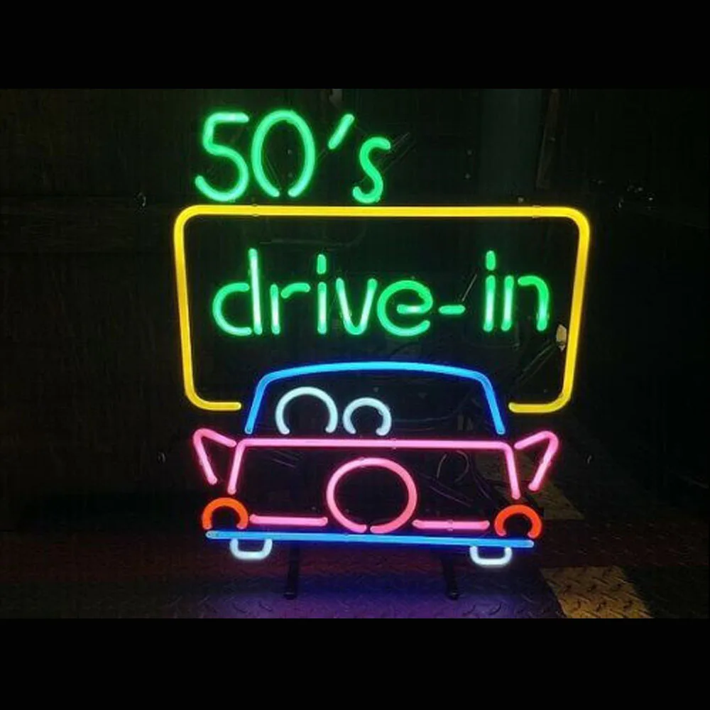 

50s Drive In Dinner Neon Light Sign Custom Handmade Real Glass Tube Restaurant Advertise Wall Decor Gift Display Lamp 15"X19"