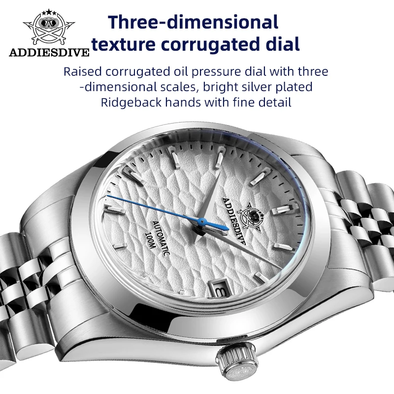 Парные часы ADDIESDIVE 39 мм для дайвинга с волнистой текстурой сапфировое стекло