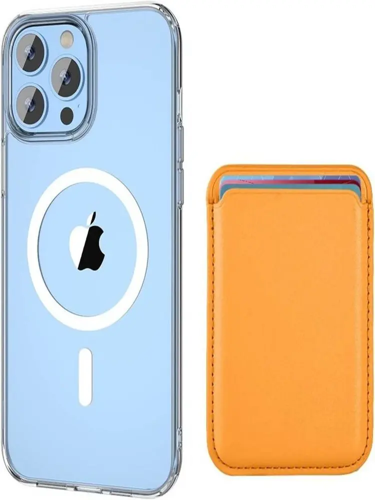 

[2 in1] Magnetic Transparent for iPhone14pro max case [1 magnetic leather wallet clip] Compatible with MagSafe Slim Case 6.7in