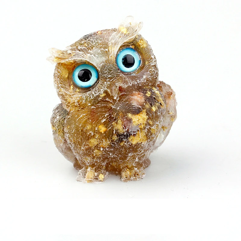Wholesale Crystal Healing Gravel Resin Crafts Agate Quartz Carving Fashion Personalized Mini Owl Statue Ornament