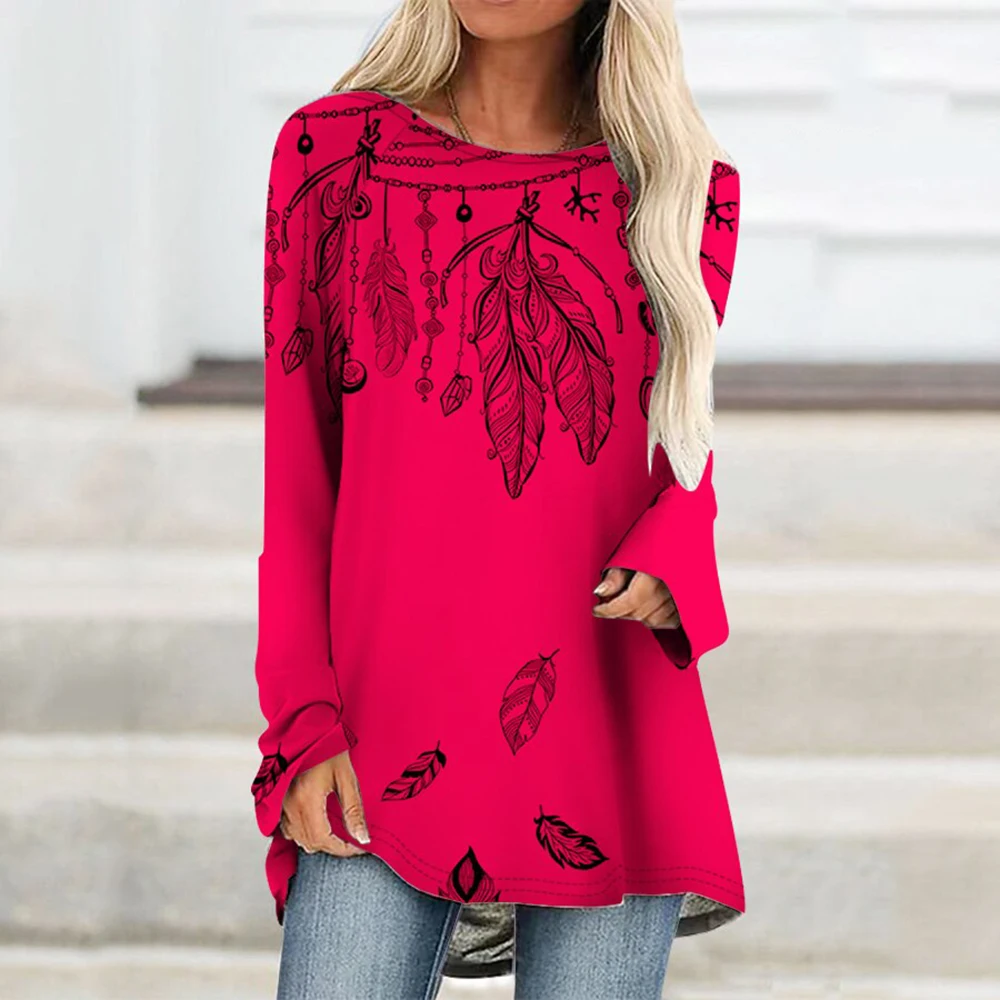 

New Women'S Long Sleeve T-Shirt Casual Loose Version Of Clothing High Quality Comfortable T-Shirt 2023 Crewneck Plant Print Top