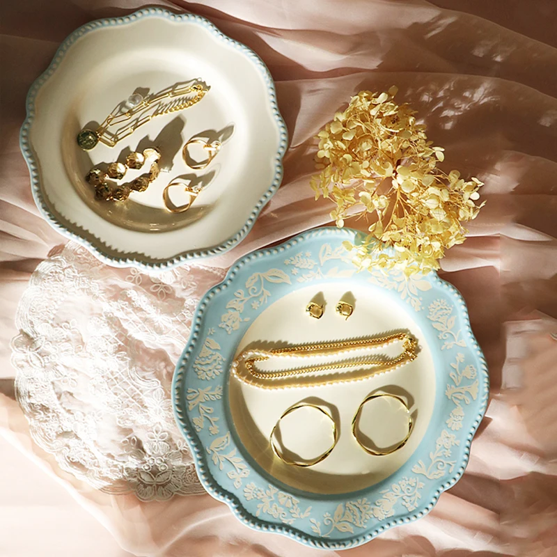 

Ceramic Storage Tray Jewelry Display Plated Earrings Rings Cosmetic Organizer Dessert Fruit Plate Home Restaurant Desktop Deocr