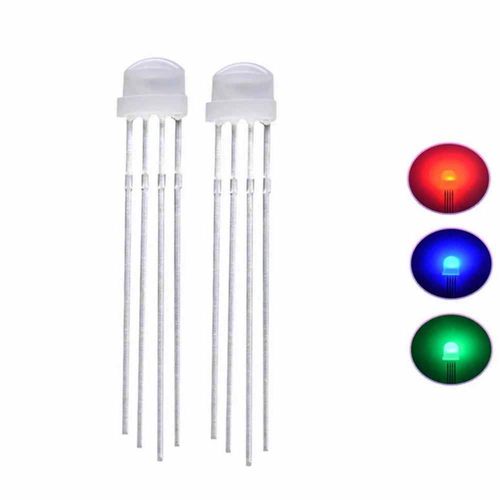 

100Pcs 5mm Fog Diffused RGB LED Diode Lights 4Pins Common Cathode/Anode Bright Lamp Electronics Components Light Emitting Diodes