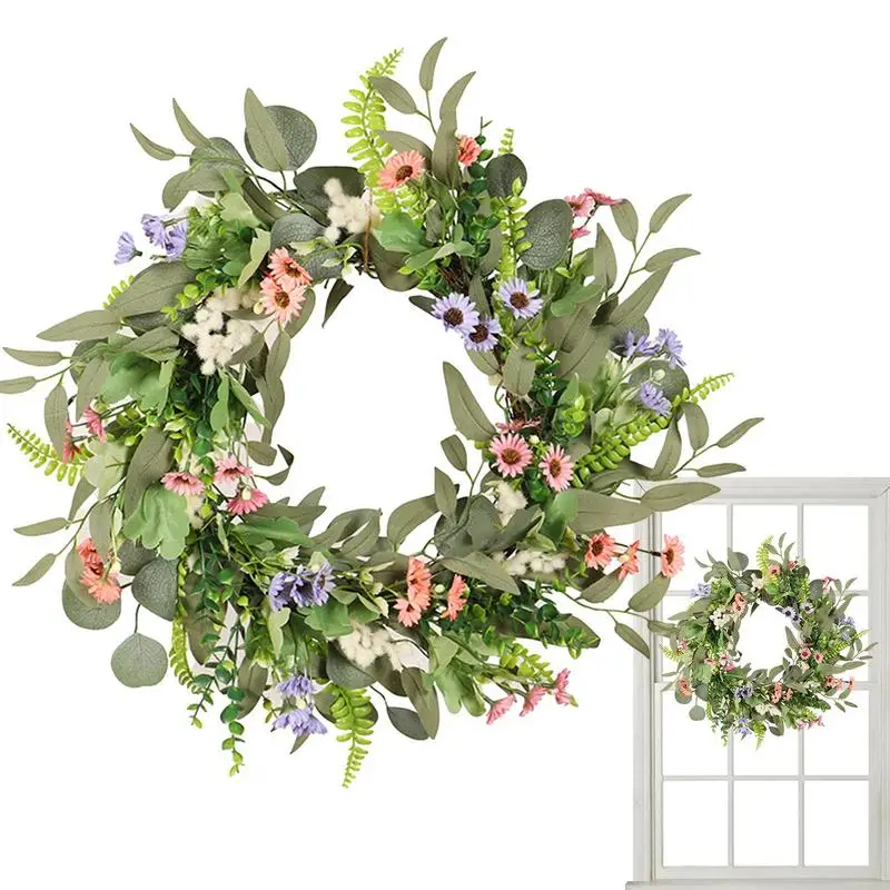 

Front Door Wreath Fake Green Eucalyptus Wreaths 20 Inches Garland For Spring/Summer Home Wall Porch Fireplace Indoor/Outdoor