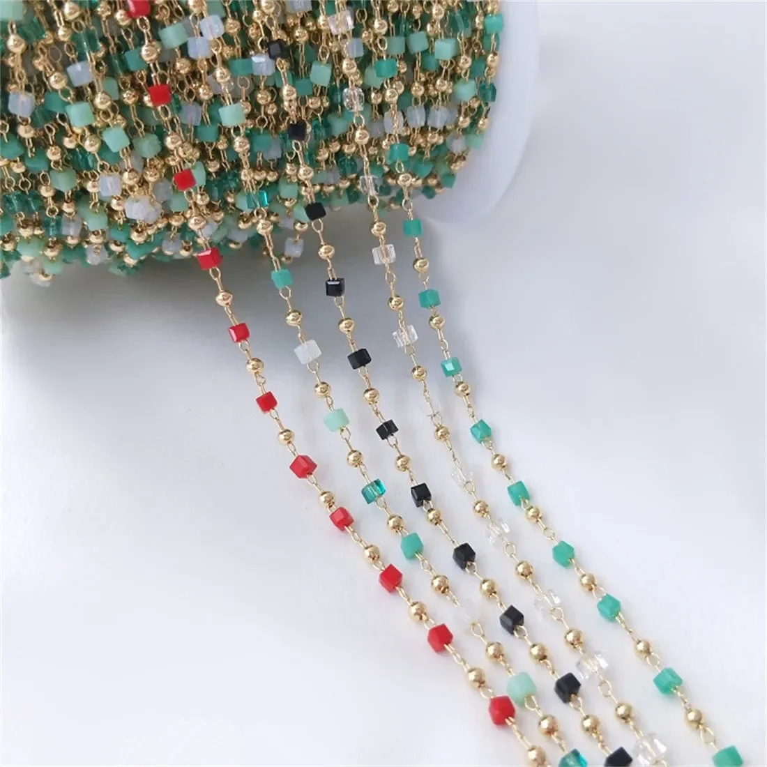 14-каратное золотого цвета цепочка ручной работы хрустальные квадратные бусины