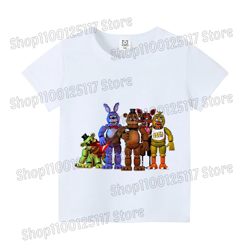 Футболка Fnafs для детей, футболка с короткими рукавами Five Nights Freddys, белая, черная футболка, одежда с аниме-принтом, детский подарок для мальчиков и девочек (art.: 3920db09be96f) - 3920db09be96f