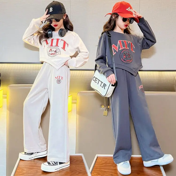 

Clothes Set Irregular Sweaters+Trousers Pants Girl Spring Clothing Set Girl Pullover Top Sports Pants 2pcs Suit 8-12 Years